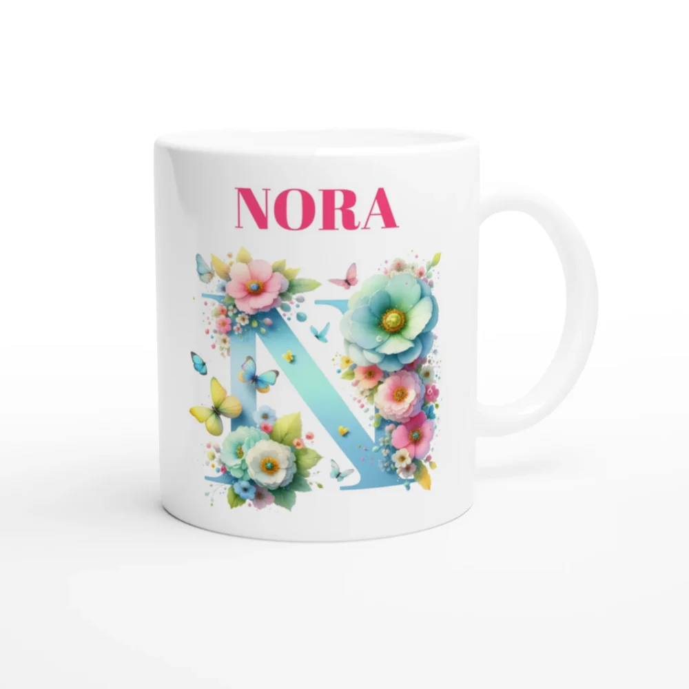 Personlig krus med blomsterbokstav, initialer og navn